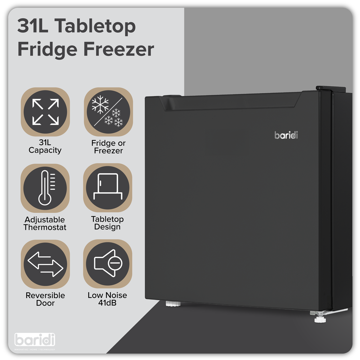 Mini Tabletop Fridge/Freezer, 31L Capacity - Black DH255