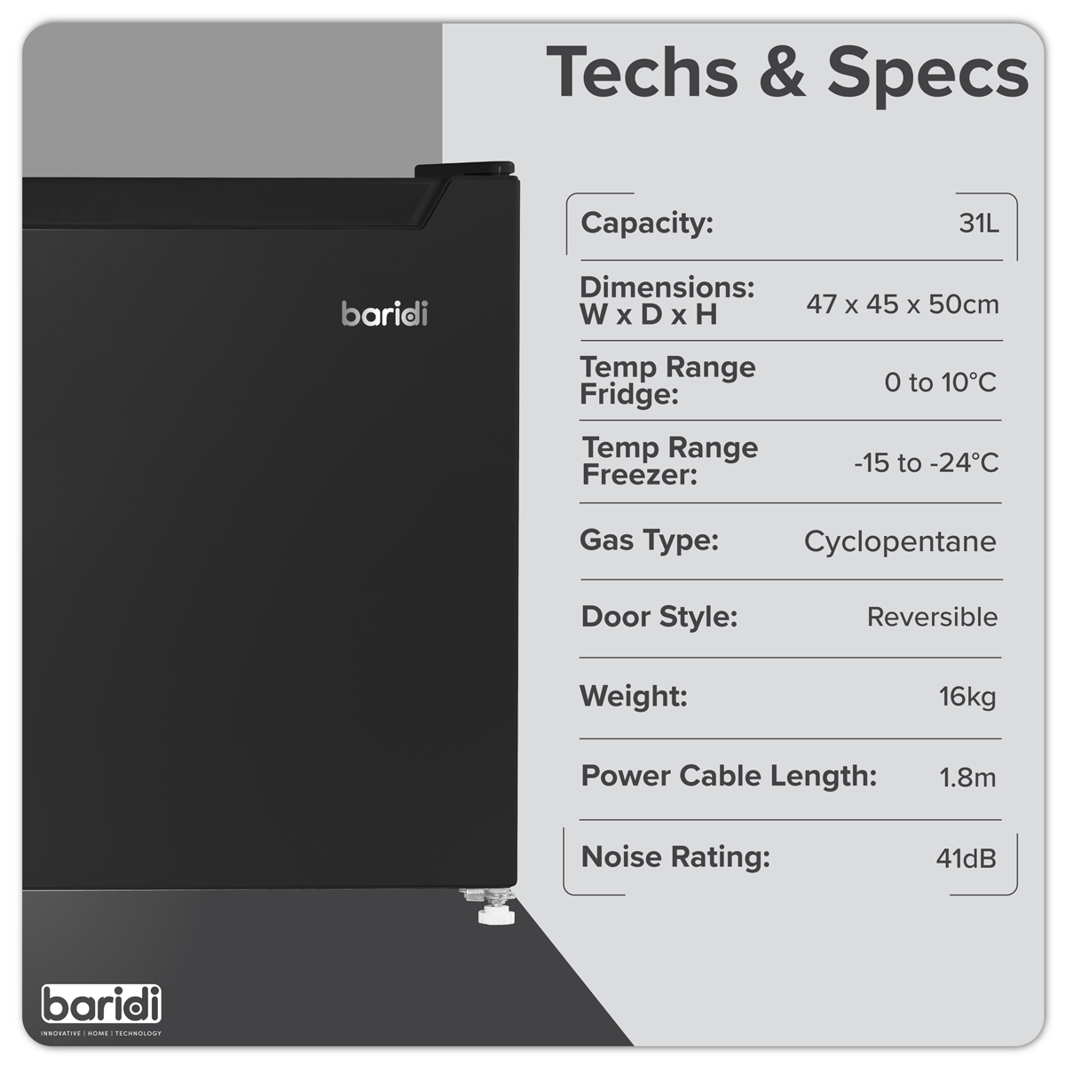 Mini Tabletop Fridge/Freezer, 31L Capacity - Black DH255