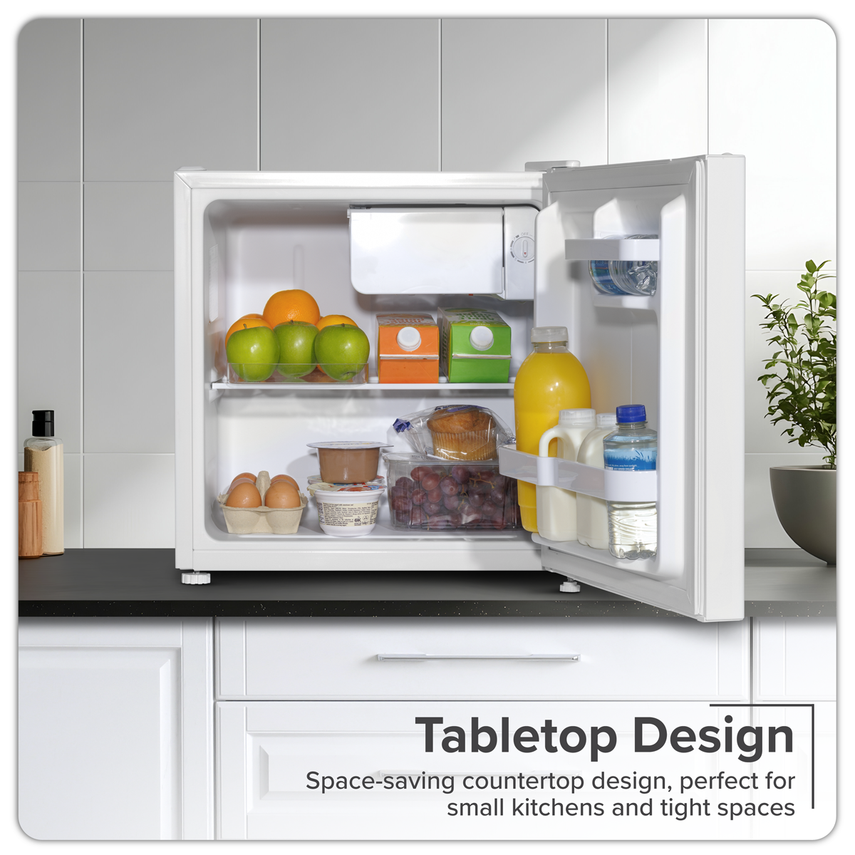 Baridi Tabletop Fridge with Ice Box, 46L Capacity, Adjustable Thermostat - White DH256