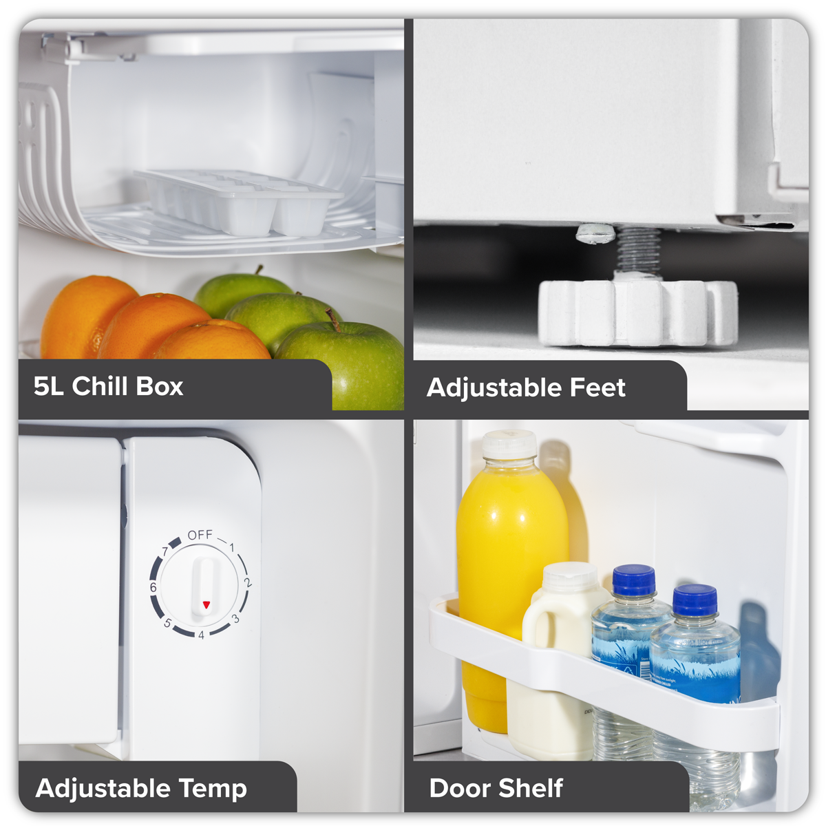 Baridi Tabletop Fridge with Ice Box, 46L Capacity, Adjustable Thermostat - White DH256