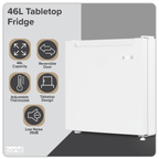 Baridi Tabletop Fridge with Ice Box, 46L Capacity, Adjustable Thermostat - White DH256