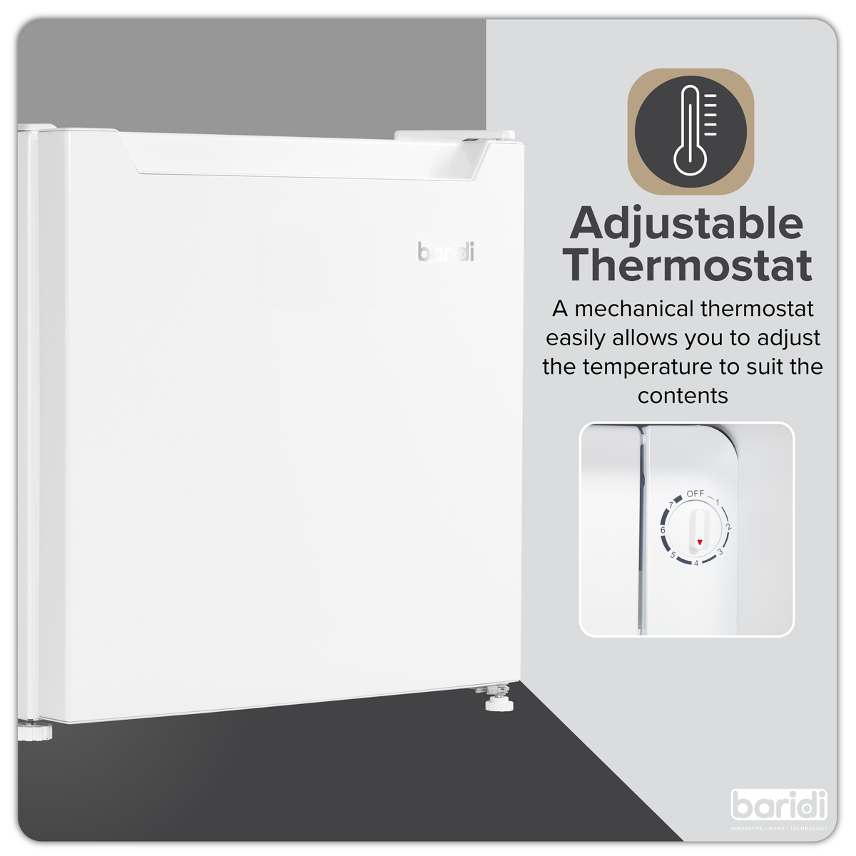 Baridi Tabletop Fridge with Ice Box, 46L Capacity, Adjustable Thermostat - White DH256