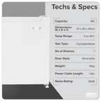Baridi Tabletop Fridge with Ice Box, 46L Capacity, Adjustable Thermostat - White DH256