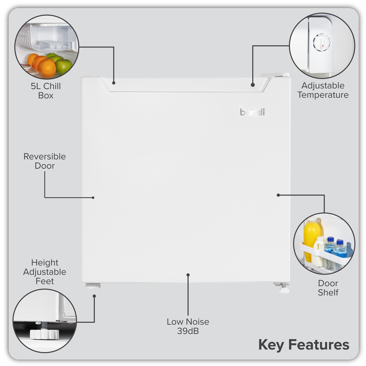 Baridi Tabletop Fridge with Ice Box, 46L Capacity, Adjustable Thermostat - White DH256