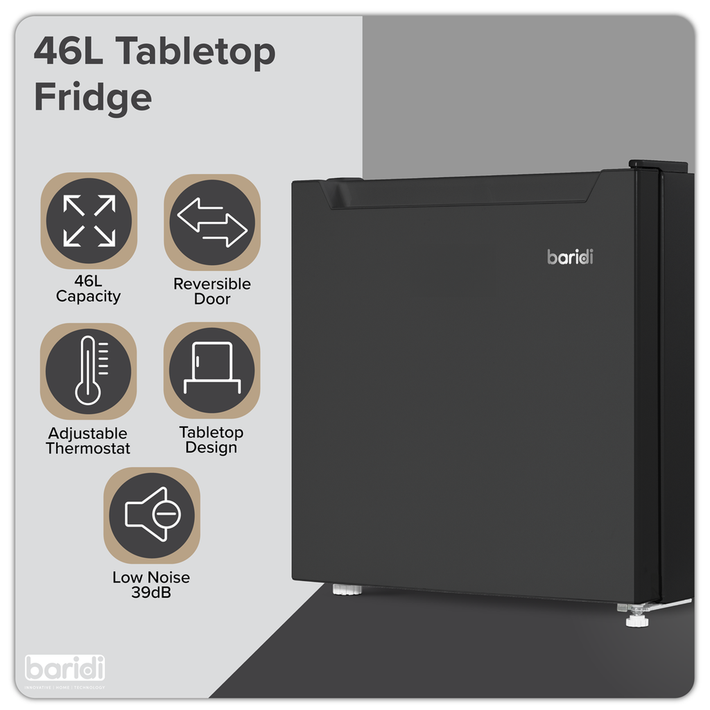 Baridi Tabletop Fridge with Ice Box, 46L Capacity - Black DH257