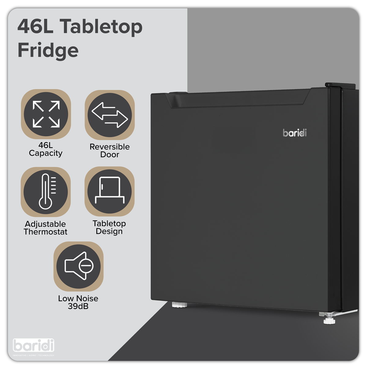Baridi Tabletop Fridge with Ice Box, 46L Capacity - Black DH257