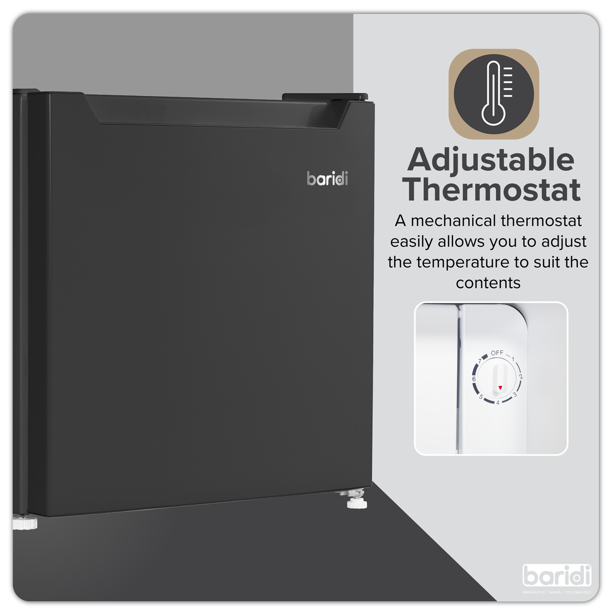 Baridi Tabletop Fridge with Ice Box, 46L Capacity - Black DH257