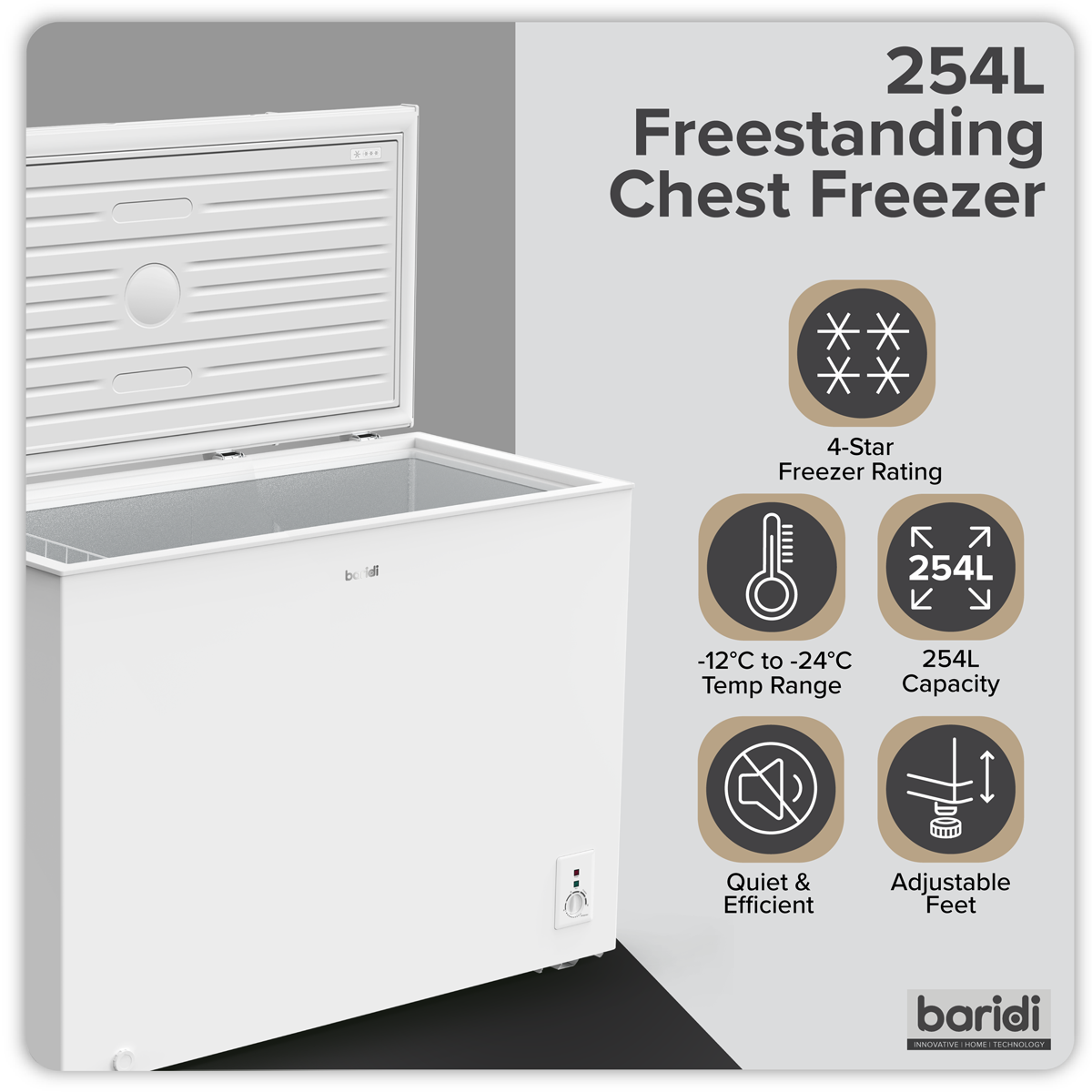 Freestanding Chest Freezer 254L Capacity - White DH258