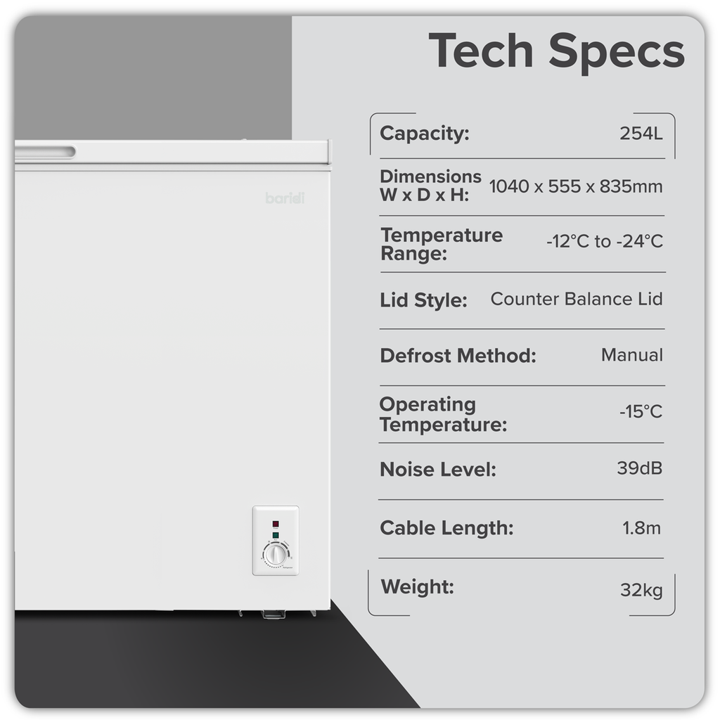 Freestanding Chest Freezer 254L Capacity - White DH258