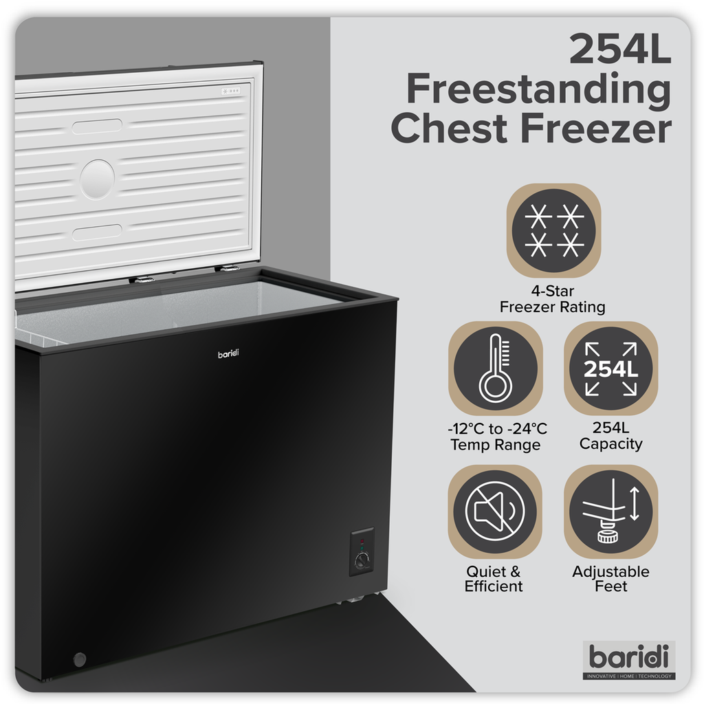 Freestanding Chest Freezer 254L Capacity - Black DH259