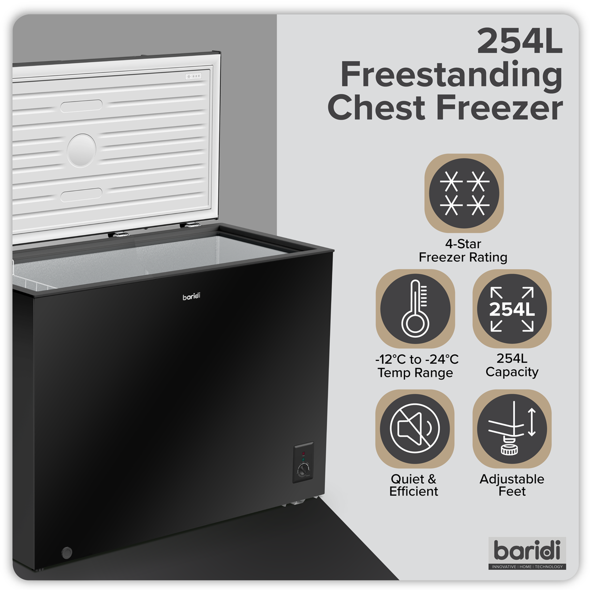Freestanding Chest Freezer 254L Capacity - Black DH259