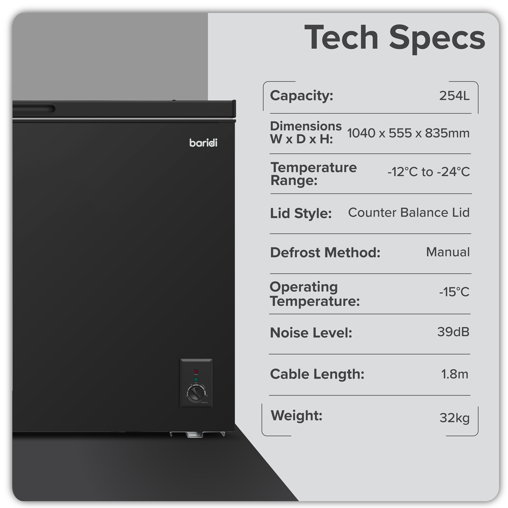 Freestanding Chest Freezer 254L Capacity - Black DH259