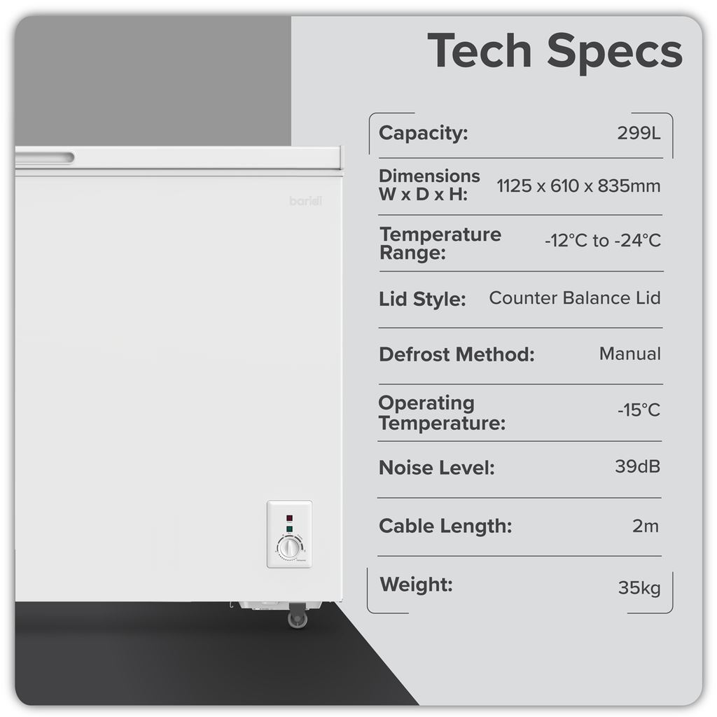 Freestanding Chest Freezer 299L Capacity - White DH260