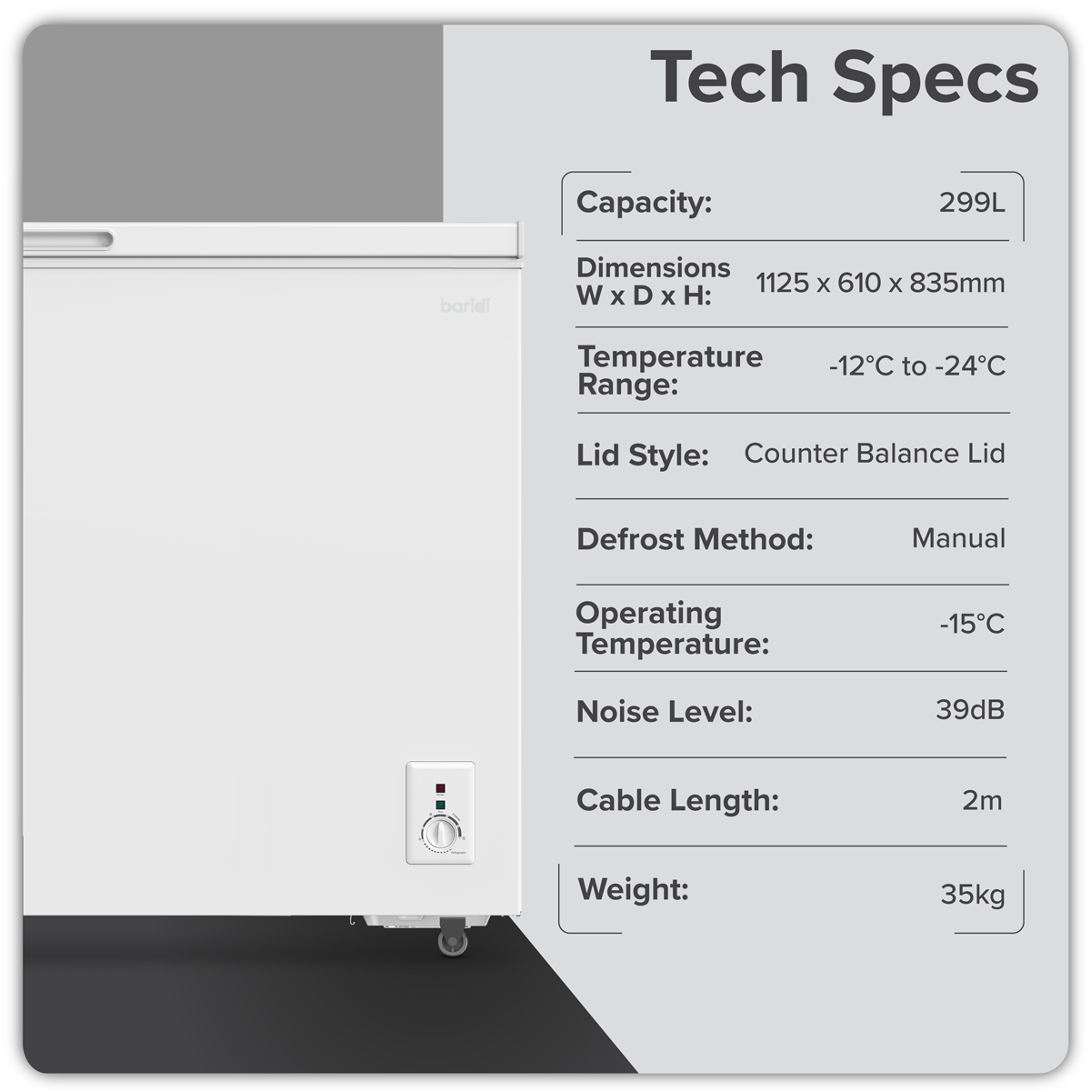 Freestanding Chest Freezer 299L Capacity - White DH260