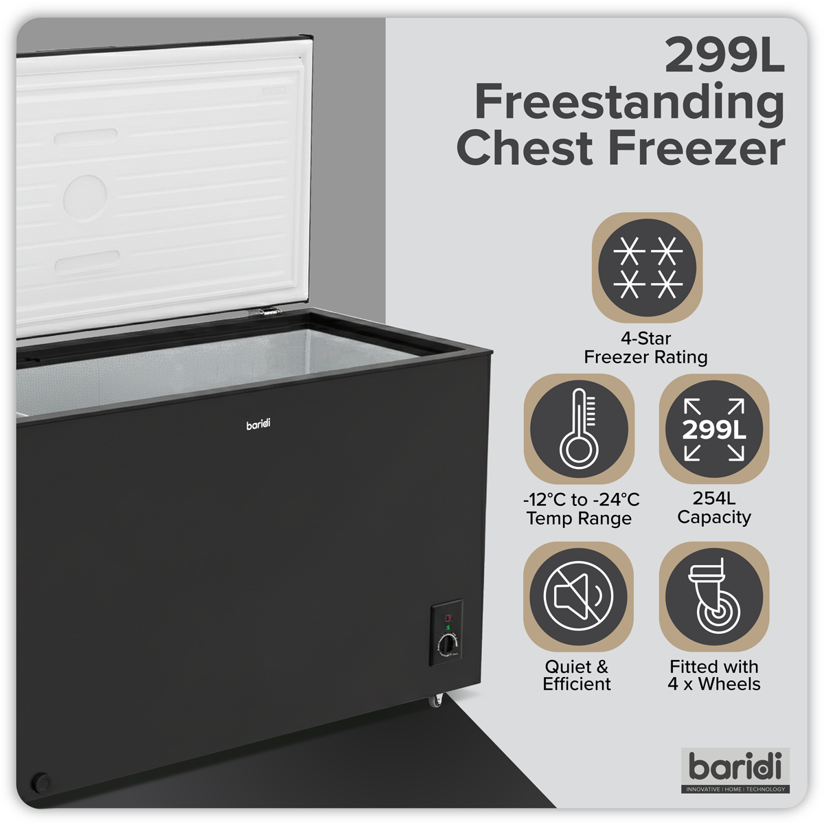 Freestanding Chest Freezer 299L Capacity - Black DH261