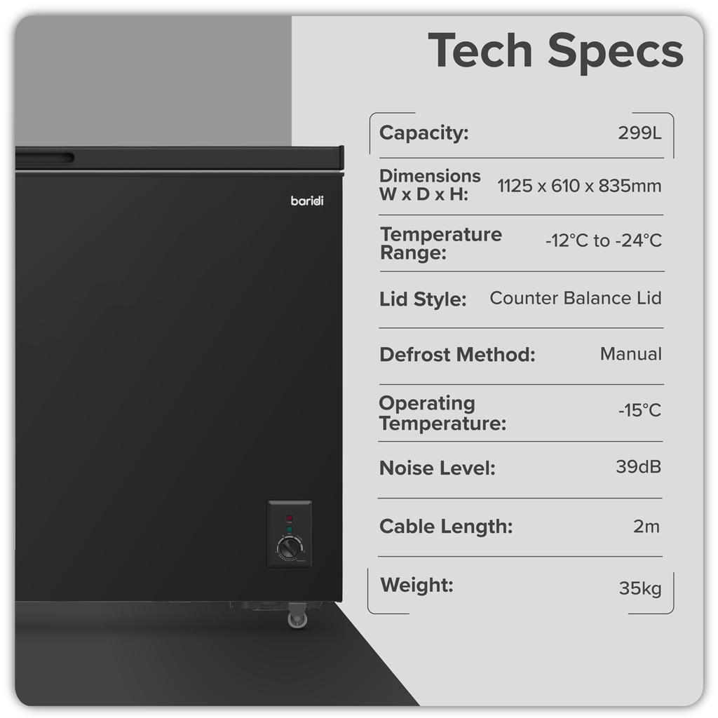 Freestanding Chest Freezer 299L Capacity - Black DH261