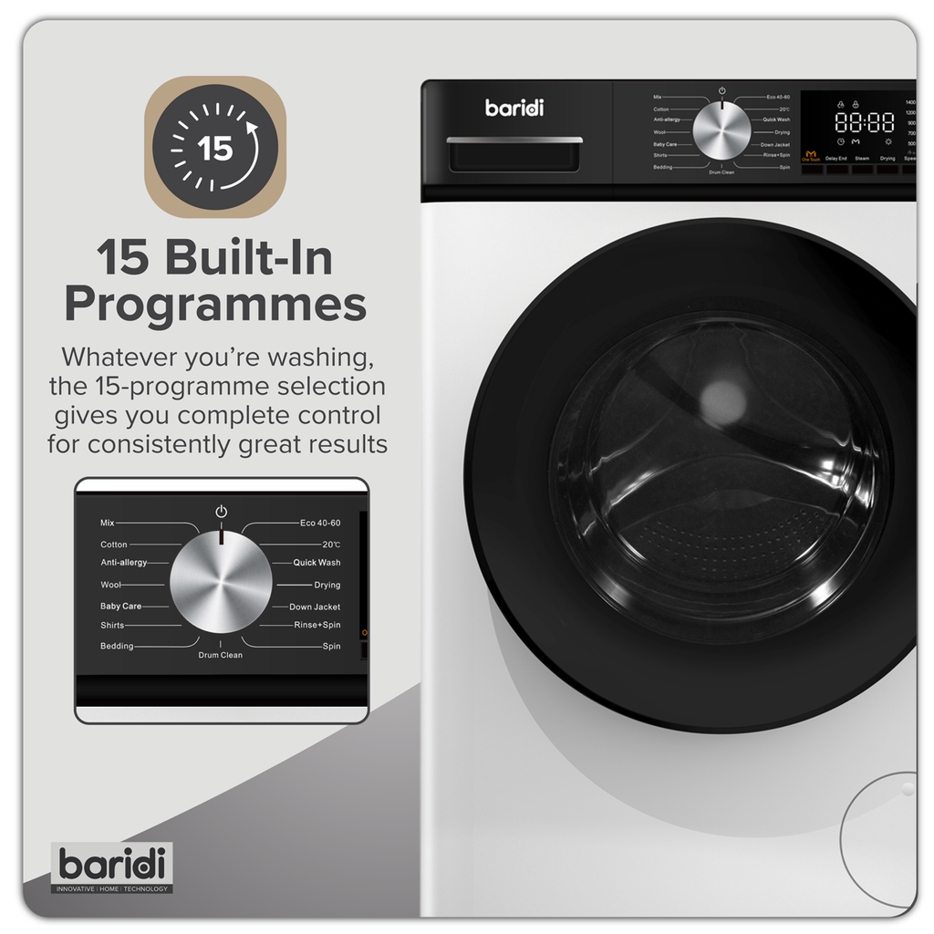 8/5kg Washer Dryer, Front Loading, 1400rpm, Energy Rating A - White DH263