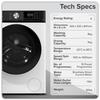 8/5kg Washer Dryer, Front Loading, 1400rpm, Energy Rating A - White DH263