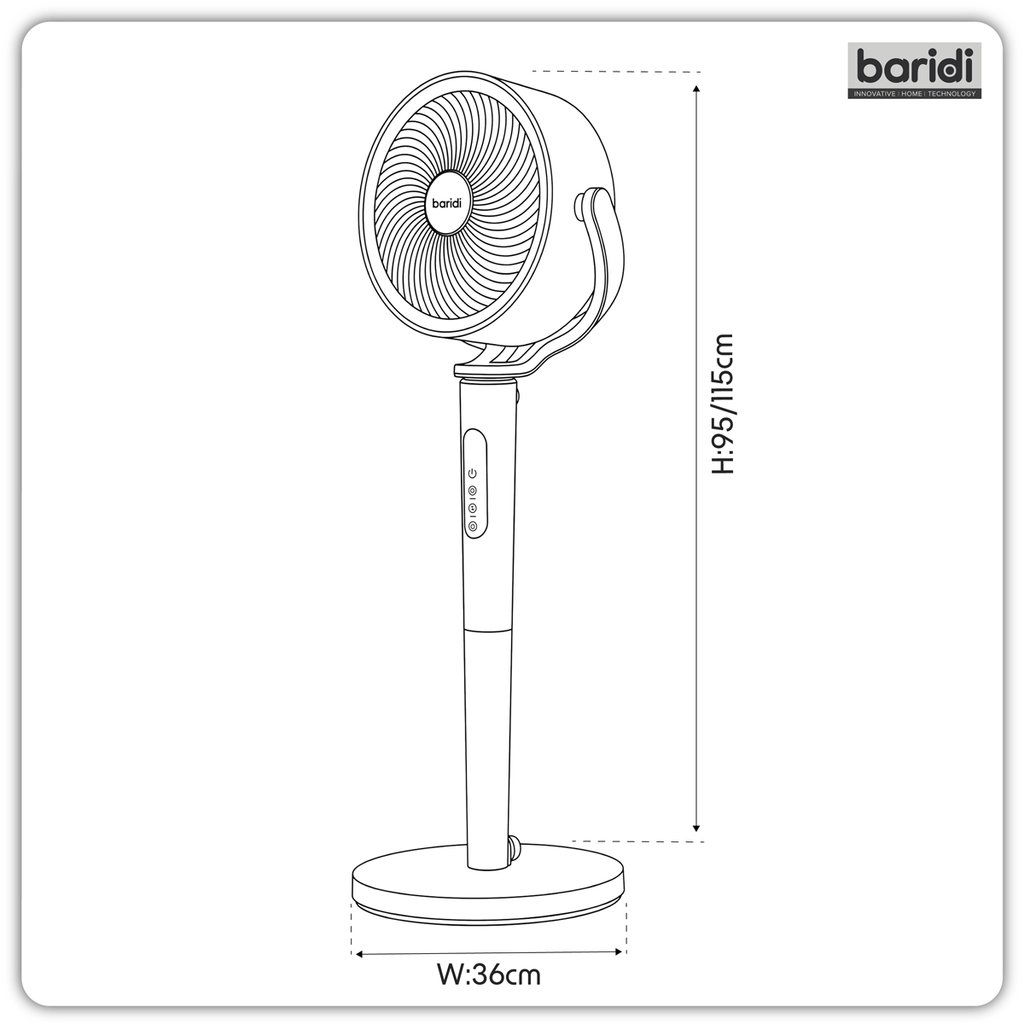 12" Pedestal Fan with Remote Control, Back Light & 12hr Timer - Grey DH264