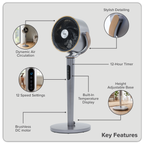 12" Pedestal Fan with Remote Control, Back Light & 12hr Timer - Grey DH264