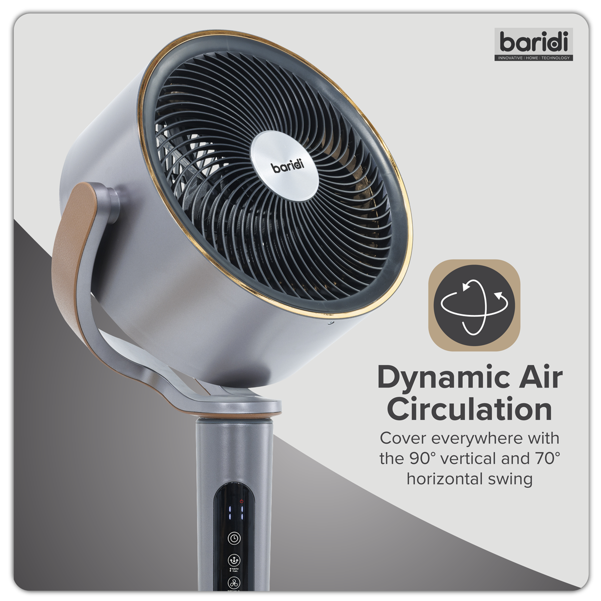 12" Pedestal Fan with Remote Control, Back Light & 12hr Timer - Grey DH264