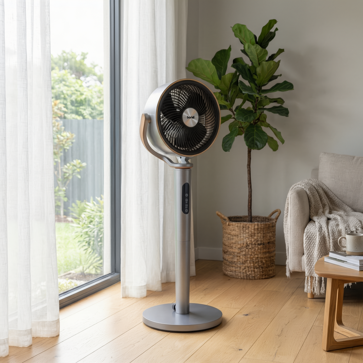 12" Pedestal Fan with Remote Control, Back Light & 12hr Timer - Grey DH264