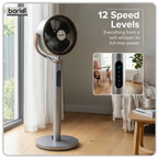 12" Pedestal Fan with Remote Control, Back Light & 12hr Timer - Grey DH264