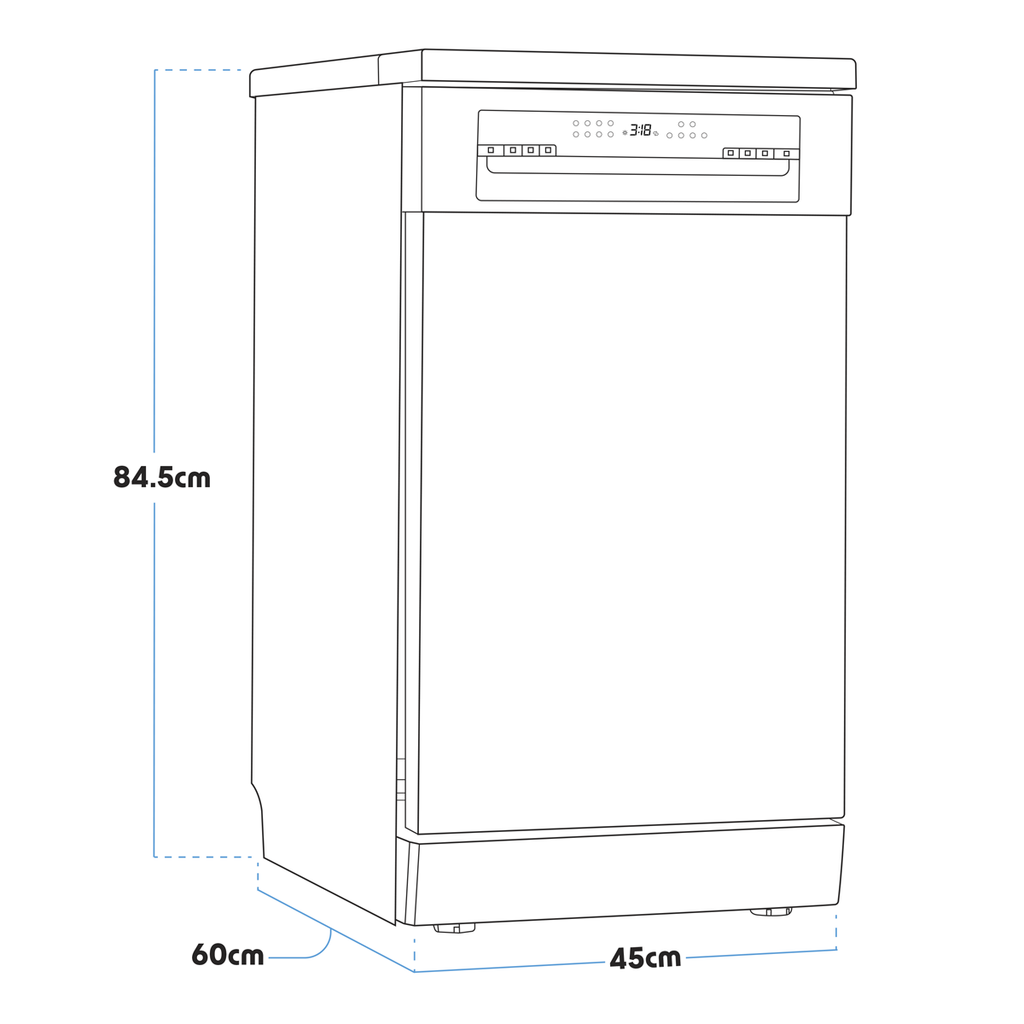Slimline Freestanding Dishwasher 45cm Wide 10 Place Settings - Black DH267