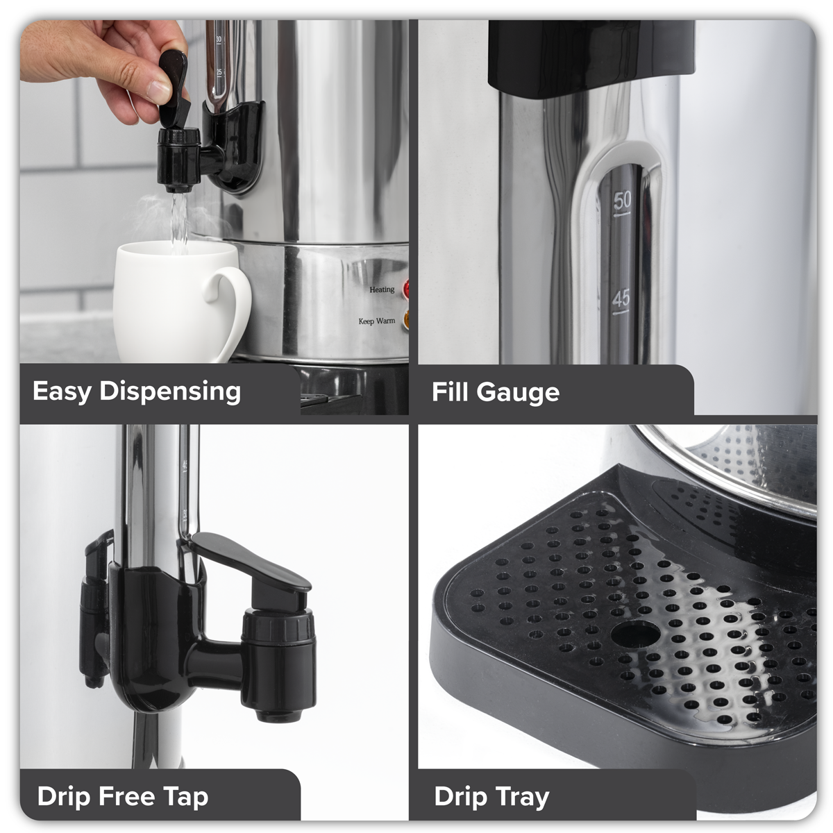 Hot Water Boiler/Tea Urn 10L Capacity - Stainless Steel DH269