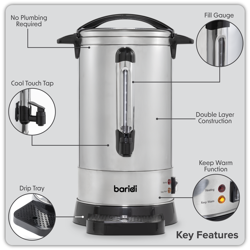 Hot Water Boiler/Tea Urn 10L Capacity - Stainless Steel DH269