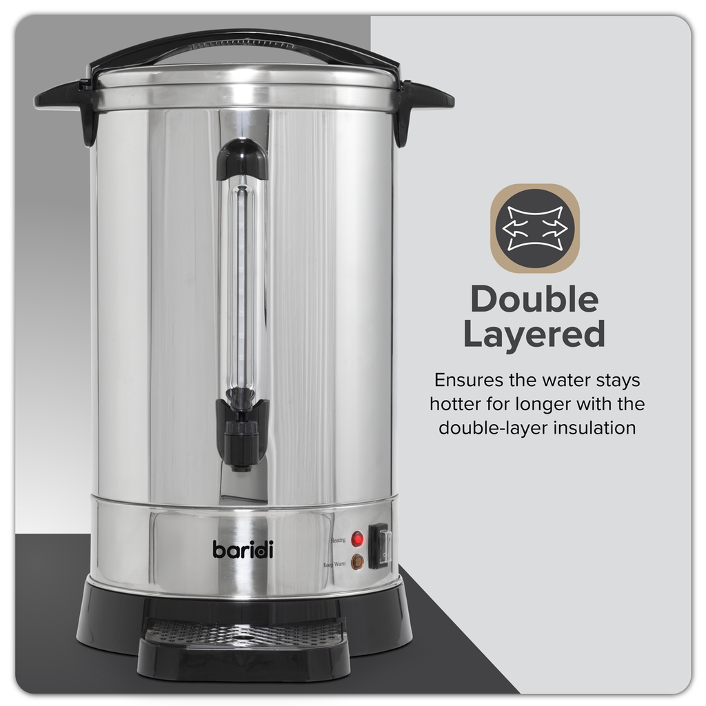 Baridi Hot Water Boiler, Tea Urn, 20L Capacity, Stainless Steel DH270