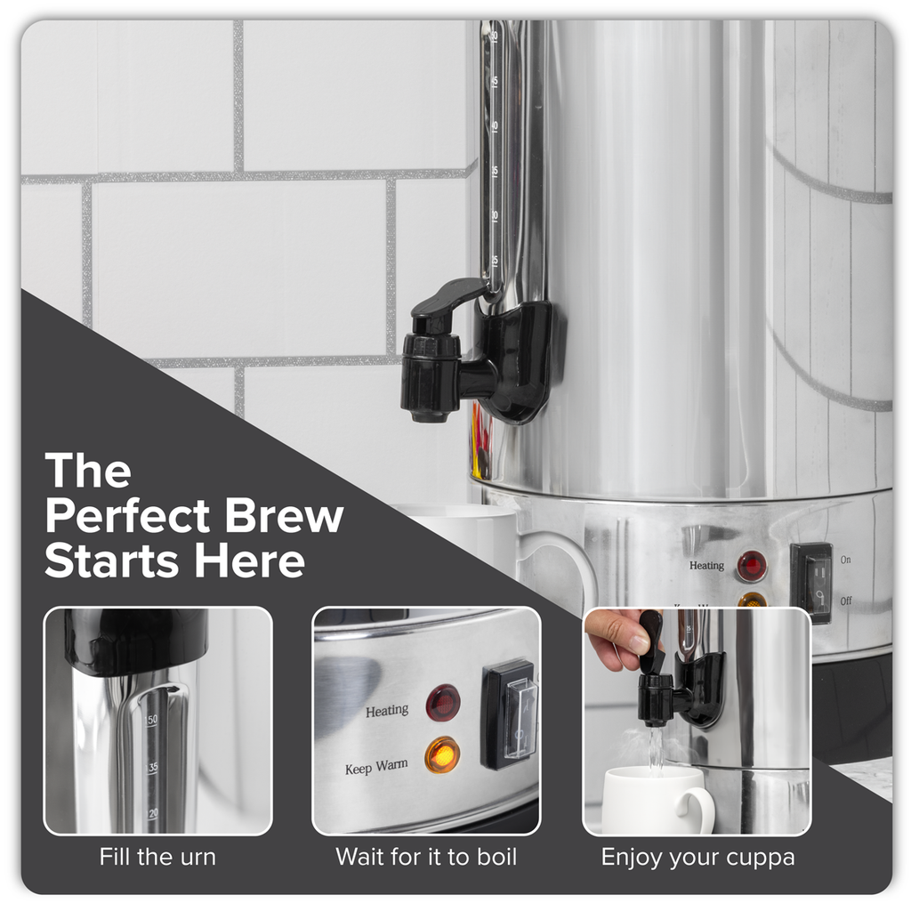 Baridi Hot Water Boiler, Tea Urn, 20L Capacity, Stainless Steel DH270