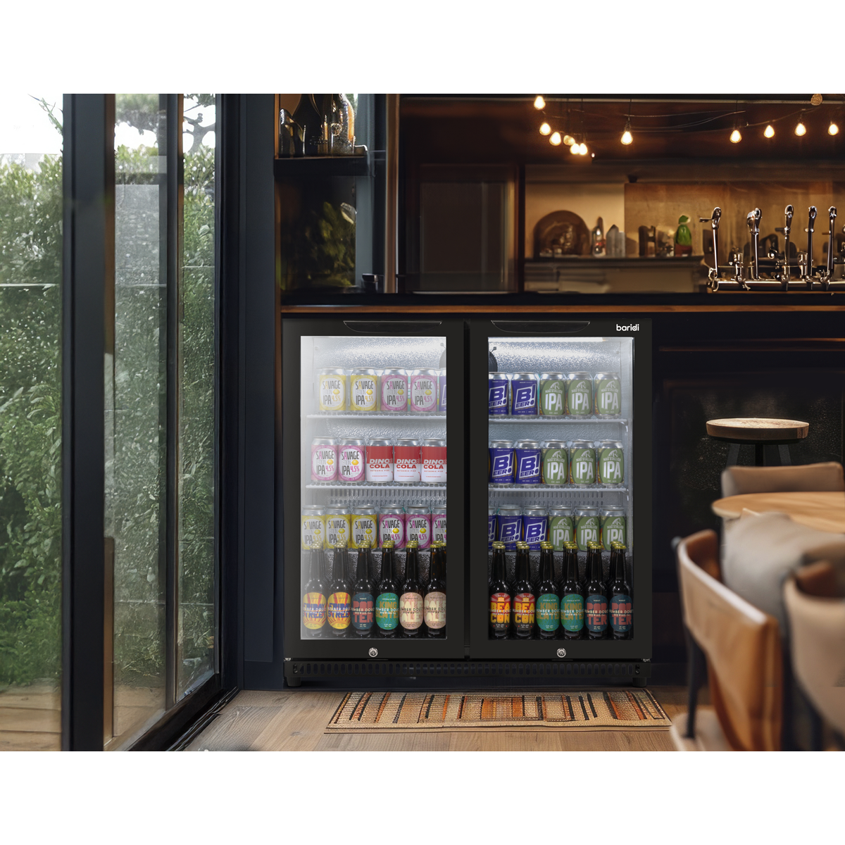 Hinged Double Door, Back Bar Drinks Fridge/Cooler, 190L Capacity, 262 Cans - Black DH272