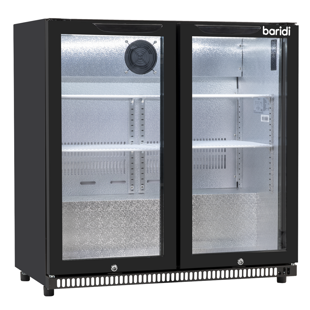 Hinged Double Door, Back Bar Drinks Fridge/Cooler, 190L Capacity, 262 Cans - Black DH272