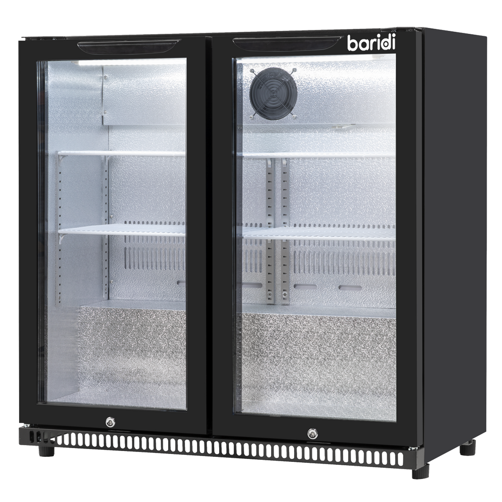 Hinged Double Door, Back Bar Drinks Fridge/Cooler, 190L Capacity, 262 Cans - Black DH272