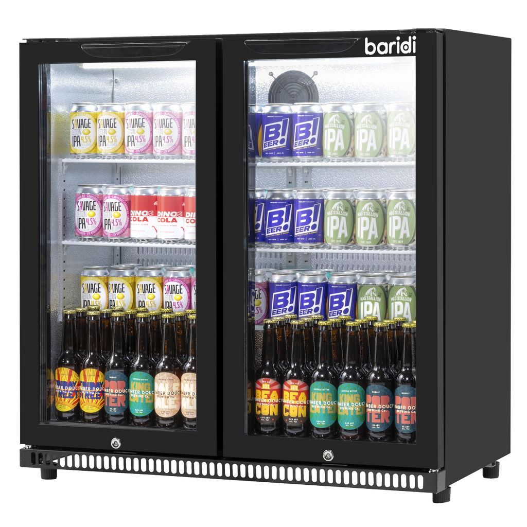 Hinged Double Door, Back Bar Drinks Fridge/Cooler, 190L Capacity, 262 Cans - Black DH272