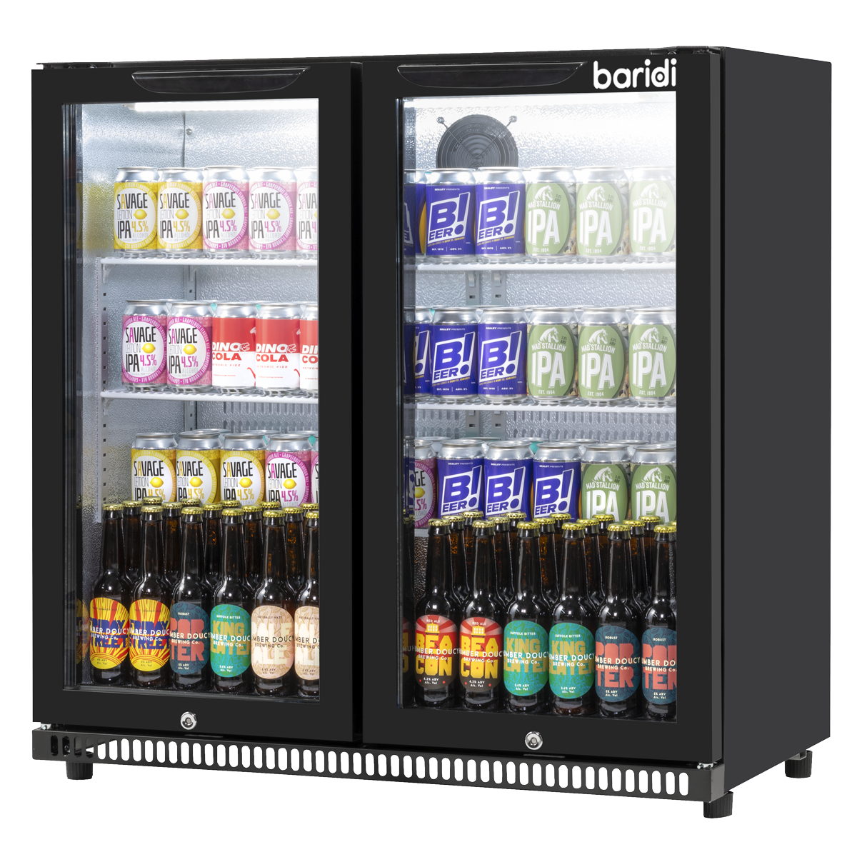 Hinged Double Door, Back Bar Drinks Fridge/Cooler, 190L Capacity, 262 Cans - Black DH272