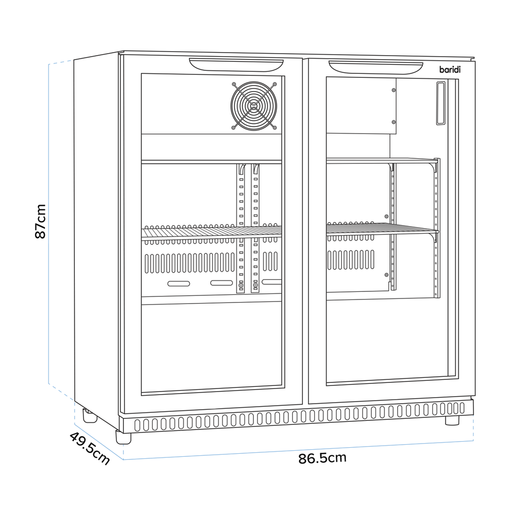 Double Sliding Door Back Bar Drinks Fridge/Cooler, 190L Capacity, 262 Cans - Black DH273