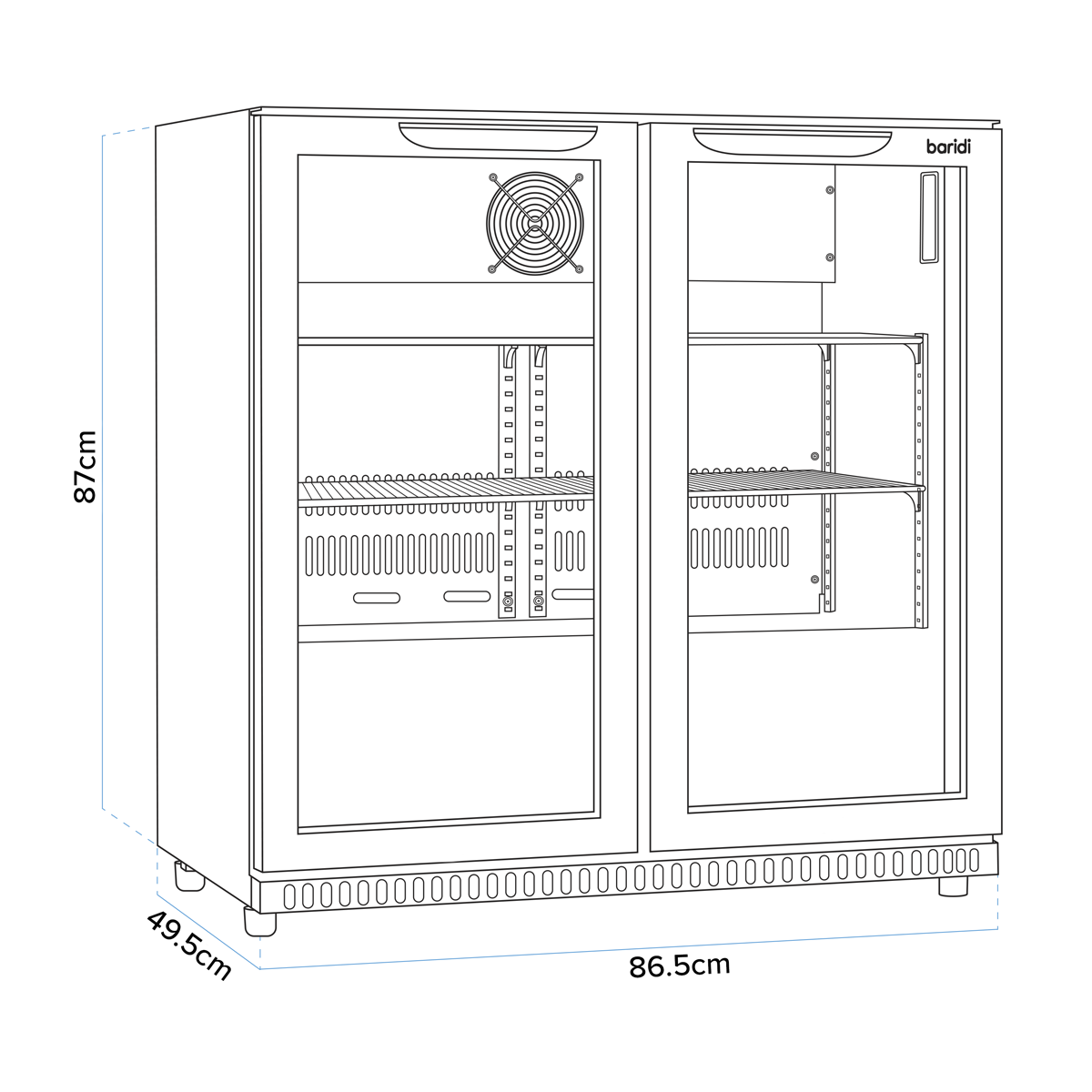 Double Sliding Door Back Bar Drinks Fridge/Cooler, 190L Capacity, 262 Cans - Black DH273