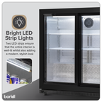 Double Sliding Door Back Bar Drinks Fridge/Cooler, 190L Capacity, 262 Cans - Black DH273