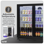Double Sliding Door Back Bar Drinks Fridge/Cooler, 190L Capacity, 262 Cans - Black DH273