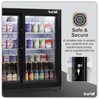 Double Sliding Door Back Bar Drinks Fridge/Cooler, 190L Capacity, 262 Cans - Black DH273