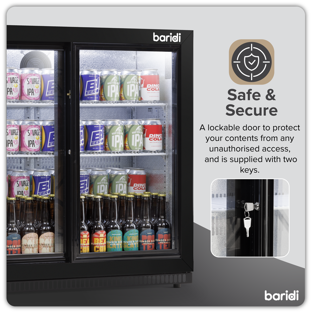 Double Sliding Door Back Bar Drinks Fridge/Cooler, 190L Capacity, 262 Cans - Black DH273
