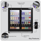 Double Sliding Door Back Bar Drinks Fridge/Cooler, 190L Capacity, 262 Cans - Black DH273