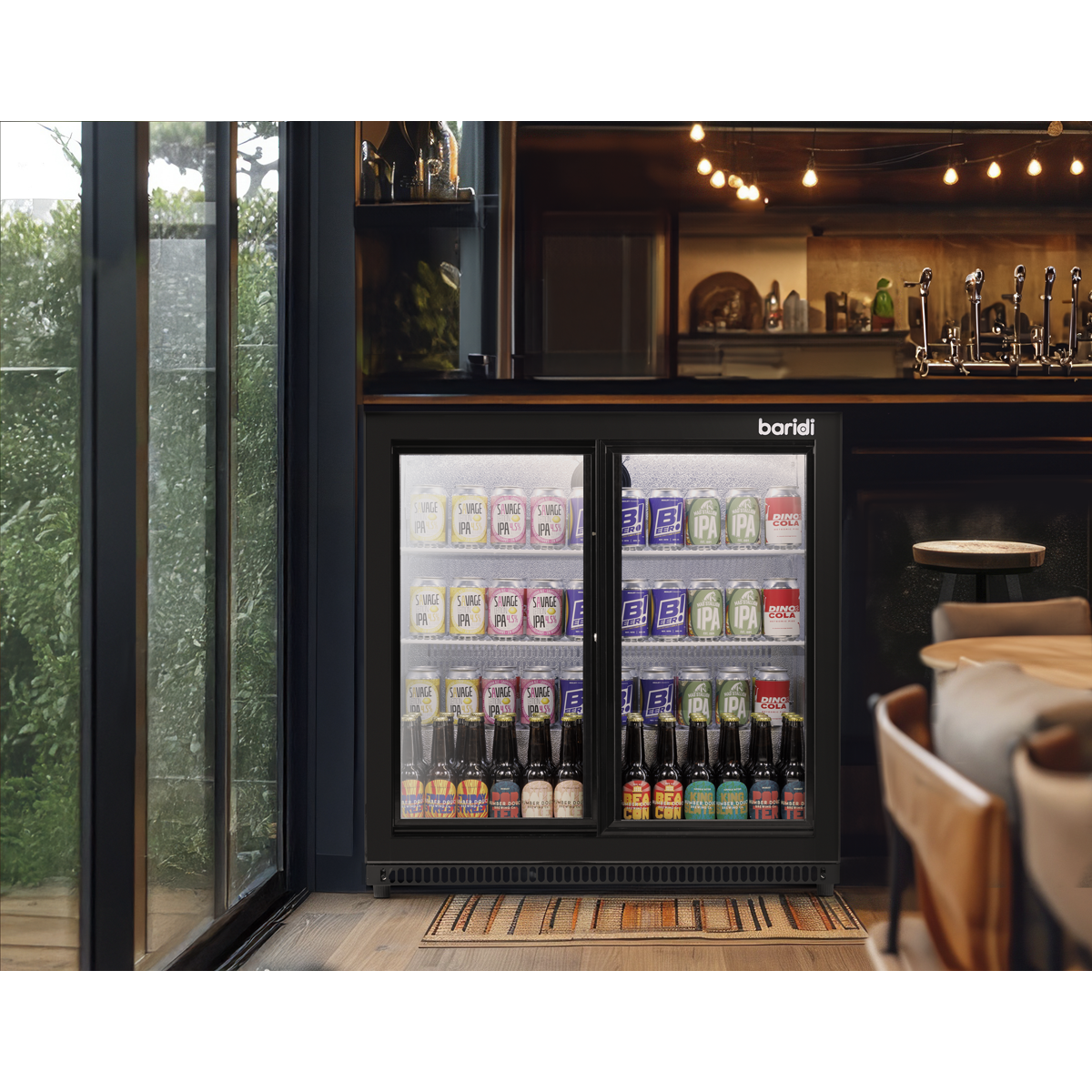 Double Sliding Door Back Bar Drinks Fridge/Cooler, 190L Capacity, 262 Cans - Black DH273