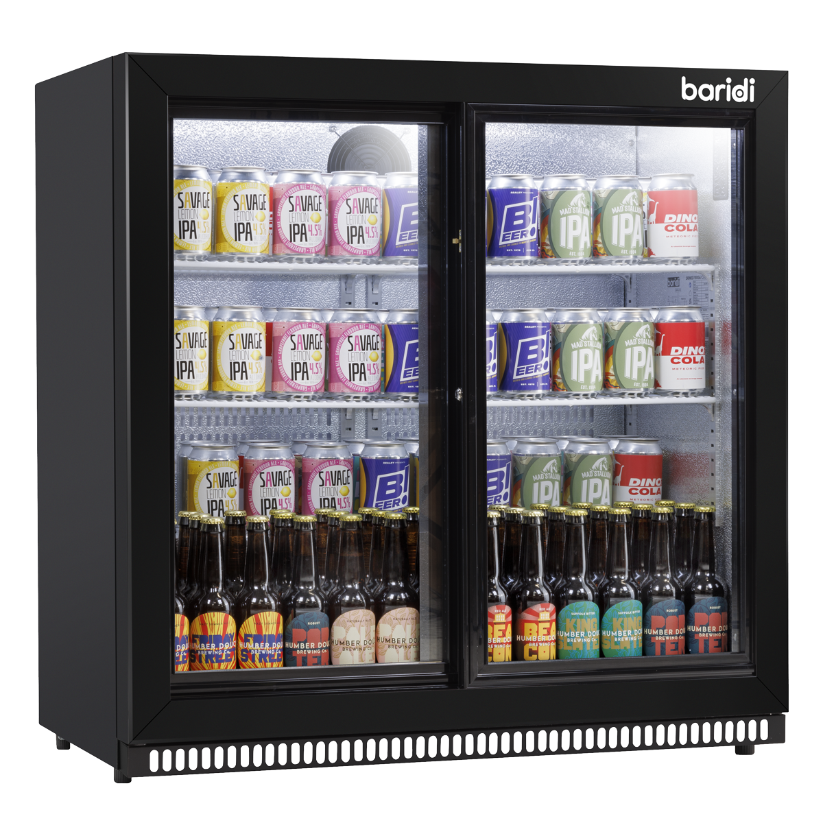 Double Sliding Door Back Bar Drinks Fridge/Cooler, 190L Capacity, 262 Cans - Black DH273