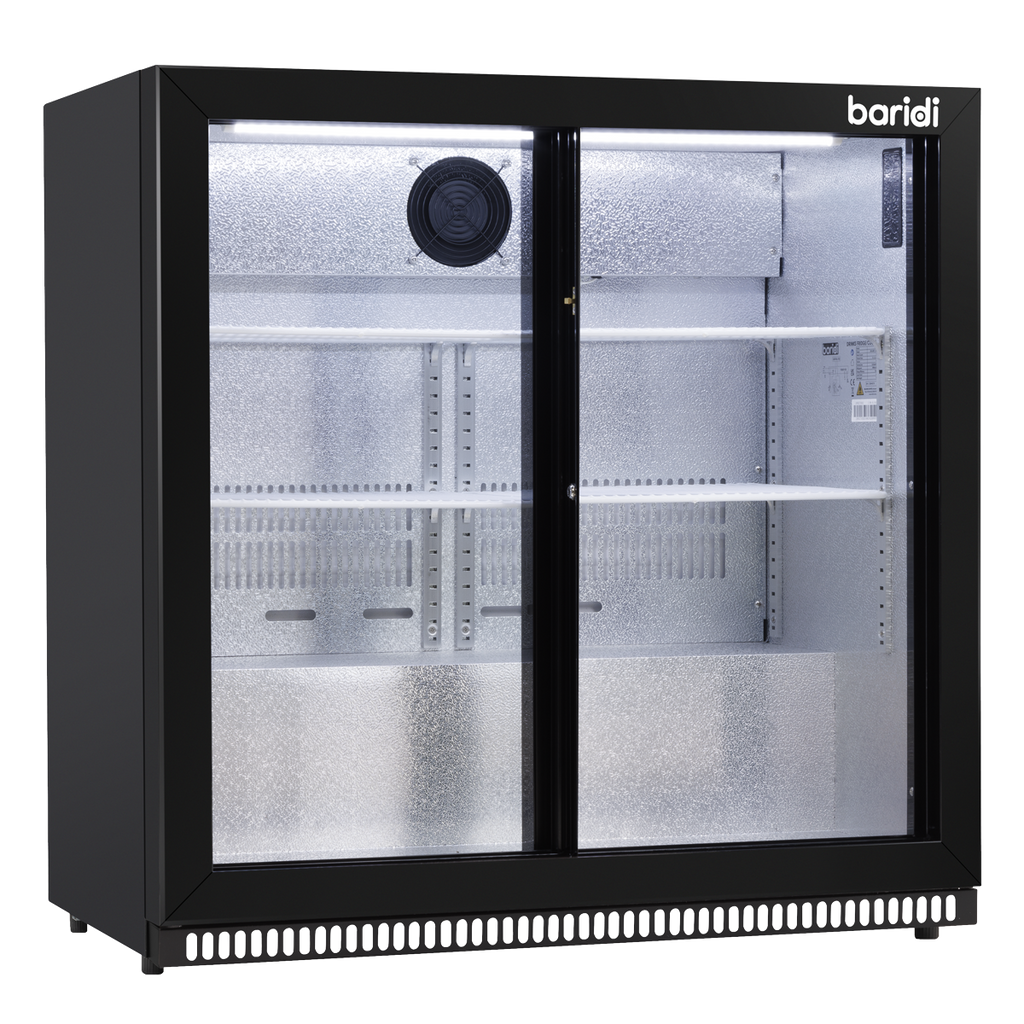 Double Sliding Door Back Bar Drinks Fridge/Cooler, 190L Capacity, 262 Cans - Black DH273