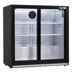 Double Sliding Door Back Bar Drinks Fridge/Cooler, 190L Capacity, 262 Cans - Black DH273
