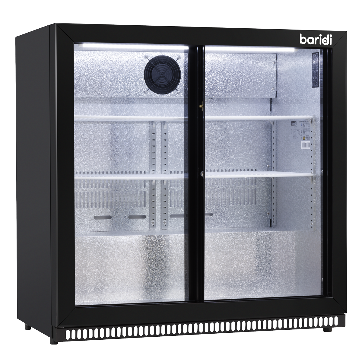 Double Sliding Door Back Bar Drinks Fridge/Cooler, 190L Capacity, 262 Cans - Black DH273