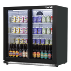 Double Sliding Door Back Bar Drinks Fridge/Cooler, 190L Capacity, 262 Cans - Black DH273